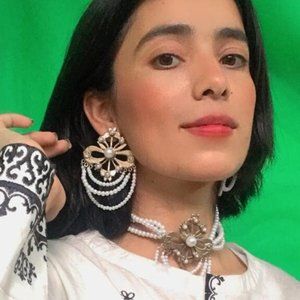 Handmade Pearl Jewelry Set: Brass Floral Motif, Tribal Ethnic Design